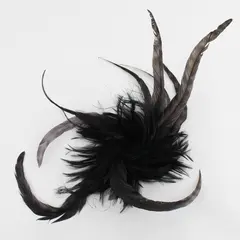 Vintage Black Feather Hat Pin Brooch - Safety-Pin Clasp Backing