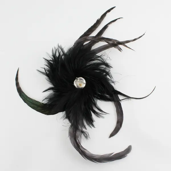 Vintage Black Feather Hat Pin Brooch - Safety-Pin Clasp Backing