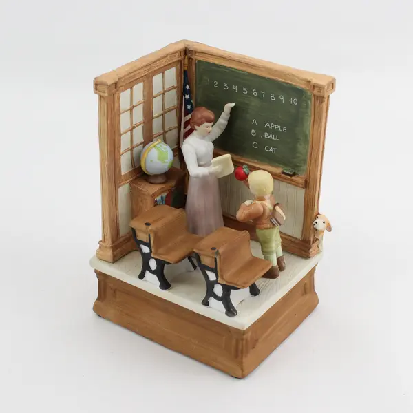 Vintage Enesco "The A-B-C's" Classroom w/ Teacher Music Box - Plays Alouette
