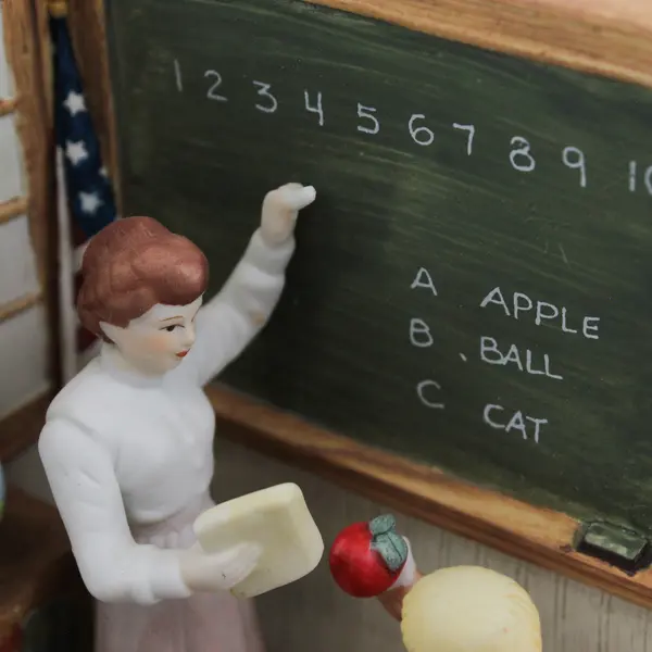 Vintage Enesco "The A-B-C's" Classroom w/ Teacher Music Box - Plays Alouette