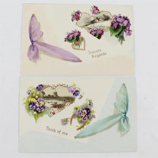 Lot of 2 Vintage Embossed Floral Greeting Postcards United Art Publishing