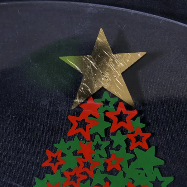 Reverse Painted Red And Green Stars Christmas Tree Glass Platter 13.5"