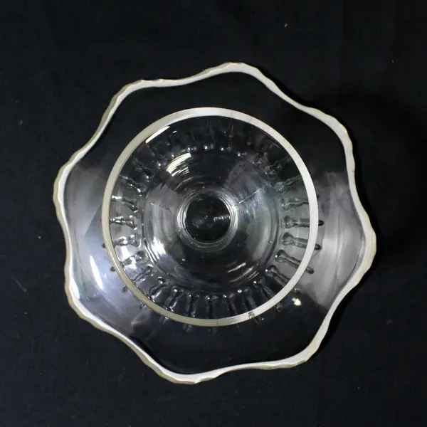 Clear Glass Compote With Silver Plate Trim Floral Shaped 6" Diameter