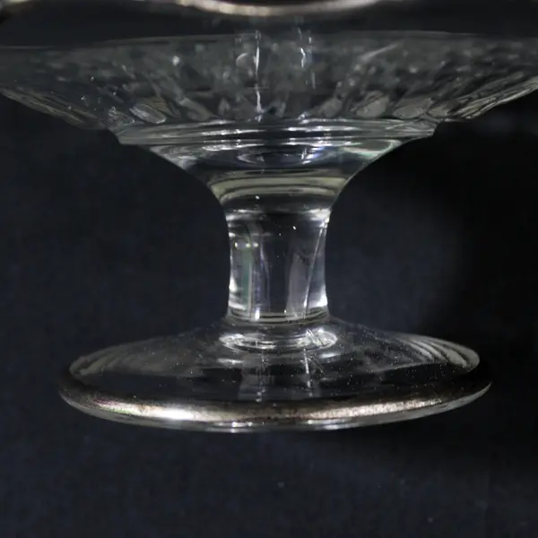 Clear Glass Compote With Silver Plate Trim Floral Shaped 6" Diameter