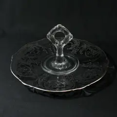 Vintage Silver Overlay Glass Tidbit Tray With Center Handle 11"