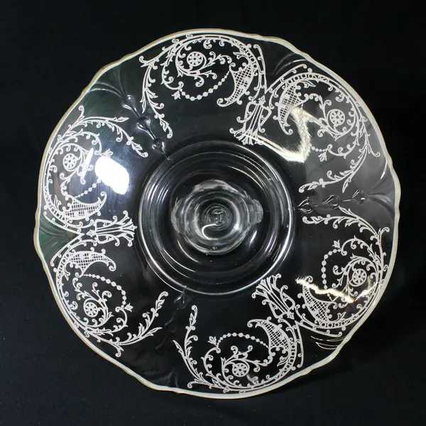 Vintage Silver Overlay Glass Tidbit Tray With Center Handle 11"