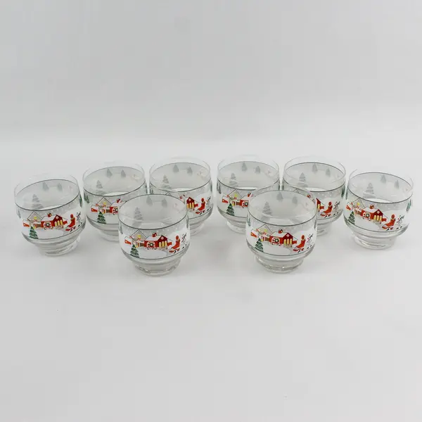 Sango Silent Night Old Fashioned Glasses Set of 7 8 Oz Christmas