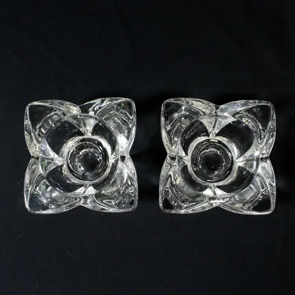 Set of 2 Clear Glass Floral Candle Holders for Votive Tealight Candles