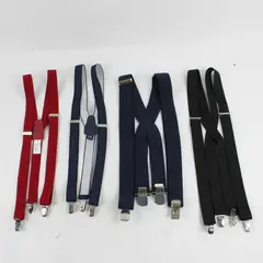 Lot of 4 Men's Suspenders Black Red and Navy