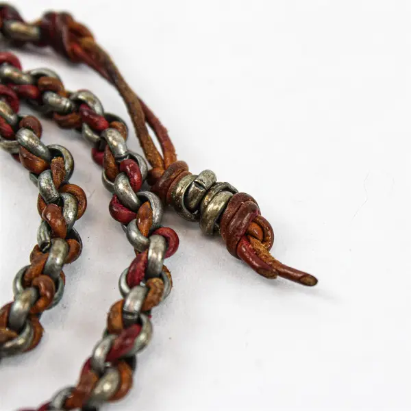 Dill Braided Leather Gunmetal Chain Button Closure Necklace 23"