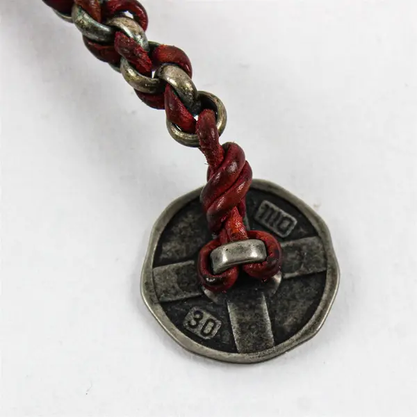 Dill Braided Leather Gunmetal Chain Button Closure Necklace 23"