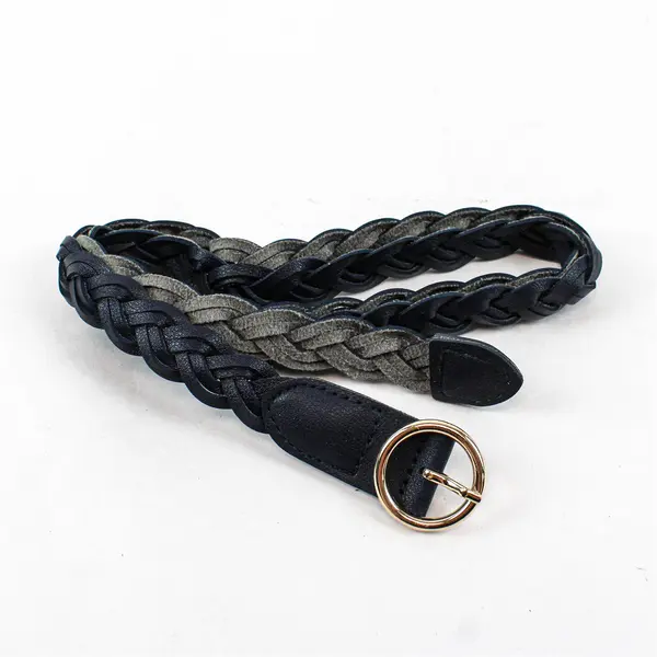 Lot of 2 Women's Braided Faux Leather Belts Navy Beige One Size