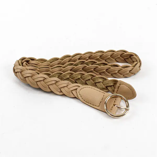 Lot of 2 Women's Braided Faux Leather Belts Navy Beige One Size