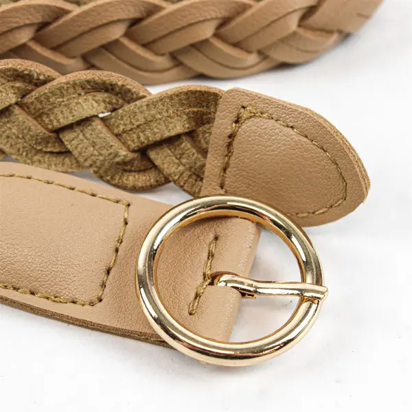 Lot of 2 Women's Braided Faux Leather Belts Navy Beige One Size