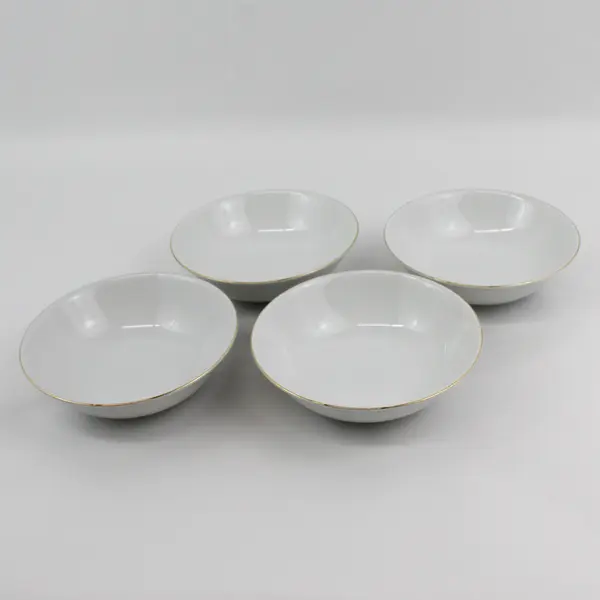 Set of 4 Tiffany Fine China Cereal Bowls White Gold Band Japan