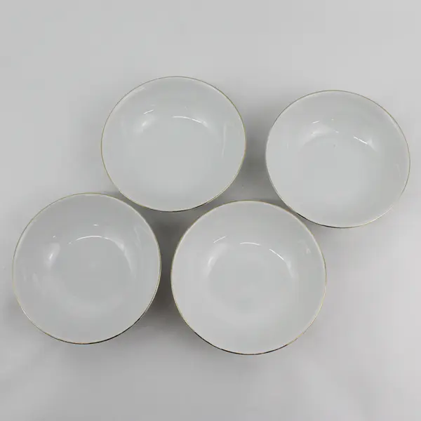 Set of 4 Tiffany Fine China Cereal Bowls White Gold Band Japan