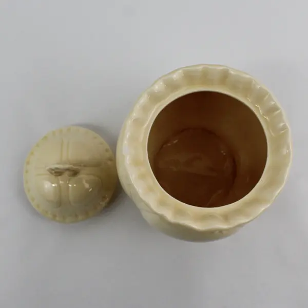 Light Yellow Ceramic Biscuit Jar Canister Embossed Vine Pattern