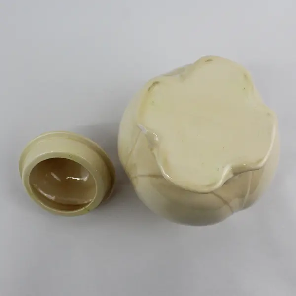 Light Yellow Ceramic Biscuit Jar Canister Embossed Vine Pattern