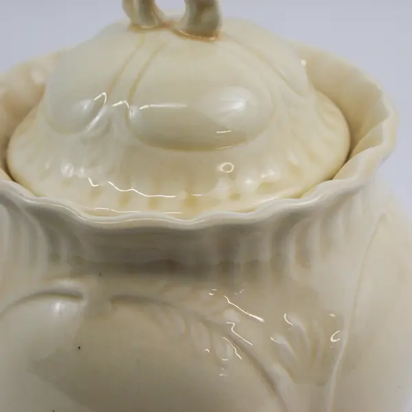 Light Yellow Ceramic Biscuit Jar Canister Embossed Vine Pattern