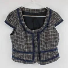 BCBG Max Azria Blue Brown Tweed Short Sleeve Button Front Jacket Women's Large