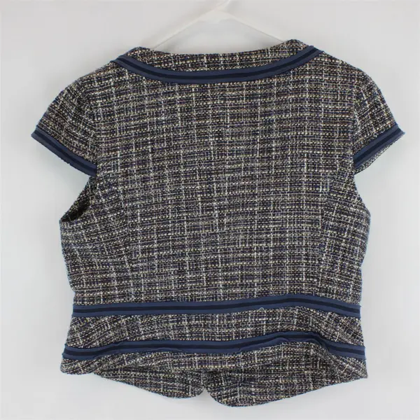 BCBG Max Azria Blue Brown Tweed Short Sleeve Button Front Jacket Women's Large