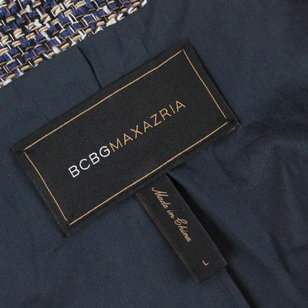 BCBG Max Azria Blue Brown Tweed Short Sleeve Button Front Jacket Women's Large