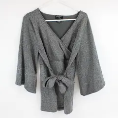 Philosophy by Republic Gray Sparkly V-Neck 3/4 Sleeve Front Tie Top Womens L