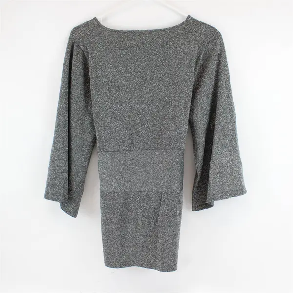 Philosophy by Republic Gray Sparkly V-Neck 3/4 Sleeve Front Tie Top Womens L
