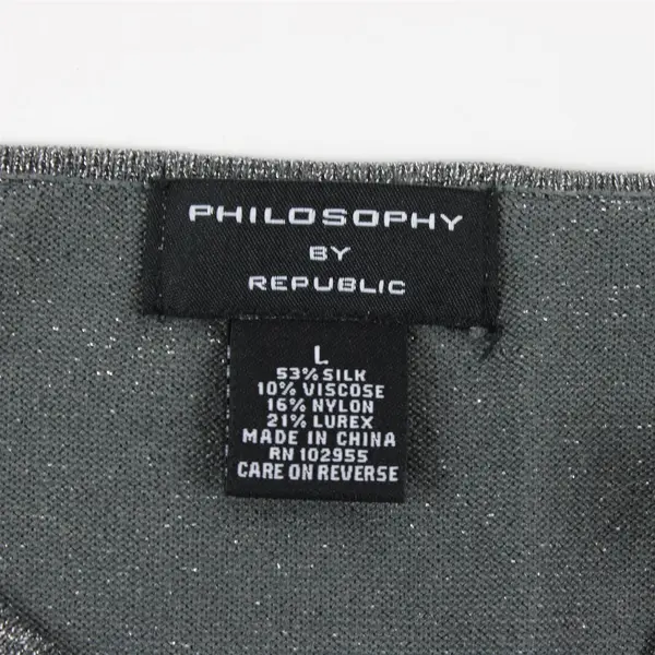 Philosophy by Republic Gray Sparkly V-Neck 3/4 Sleeve Front Tie Top Womens L