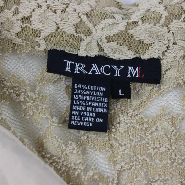 Vintage Tracy M. Beige Nude Lace 3/4-Sleeve Button-Up Women's Large
