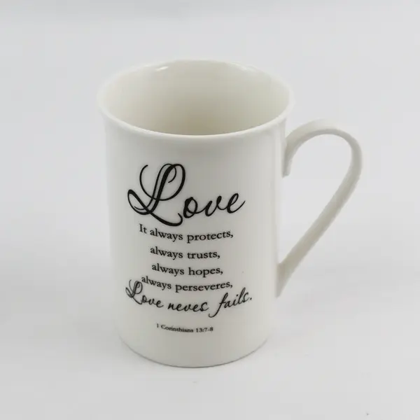 Kent Pottery Coffee Cup LOVE 1 Corinthians 13:7-8 Scripture Mug Tea