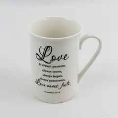 Kent Pottery Coffee Cup LOVE 1 Corinthians 13:7-8 Scripture Mug Tea