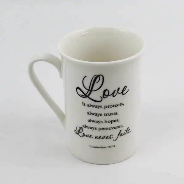 Kent Pottery Coffee Cup LOVE 1 Corinthians 13:7-8 Scripture Mug Tea