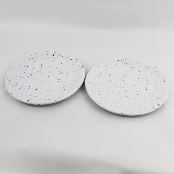 Artistic Accents Set of 2 White Blue Speckled Melamine Dinner Plates