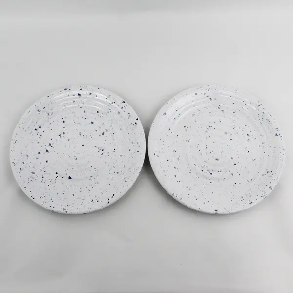 Artistic Accents Set of 2 White Blue Speckled Melamine Dinner Plates