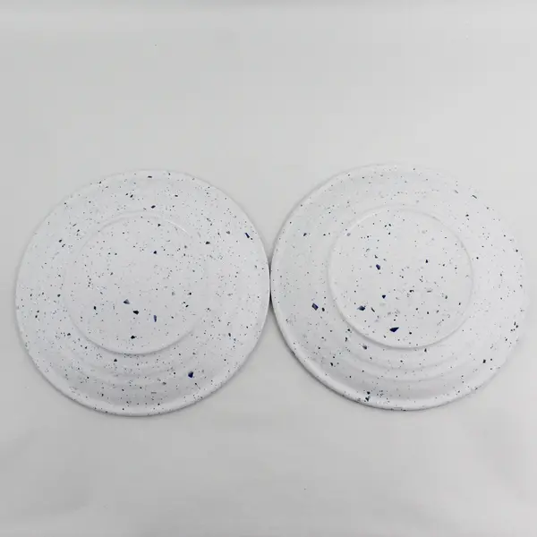 Artistic Accents Set of 2 White Blue Speckled Melamine Dinner Plates