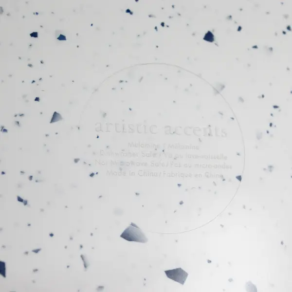 Artistic Accents Set of 2 White Blue Speckled Melamine Dinner Plates
