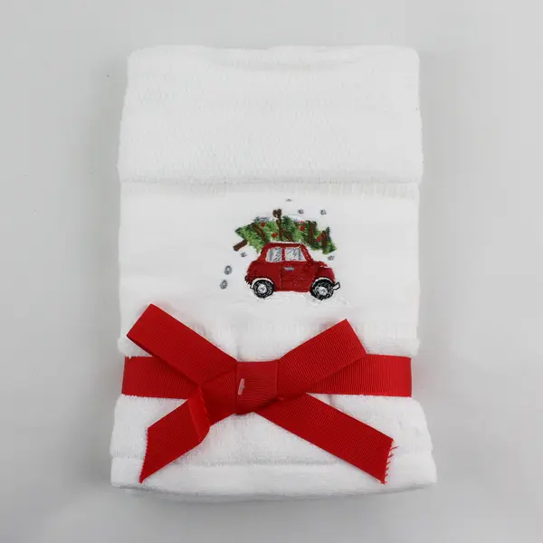 Caro Home Christmas 2 Tip Towel Set Red Car Tree Embroidered