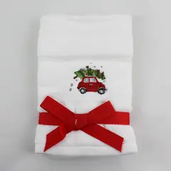 Caro Home Christmas 2 Tip Towel Set Red Car Tree Embroidered