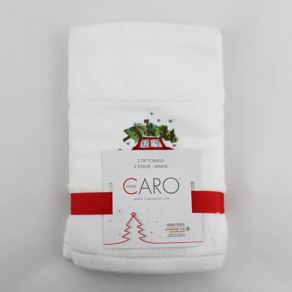 Caro Home Christmas 2 Tip Towel Set Red Car Tree Embroidered
