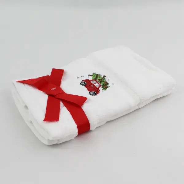 Caro Home Christmas 2 Tip Towel Set Red Car Tree Embroidered