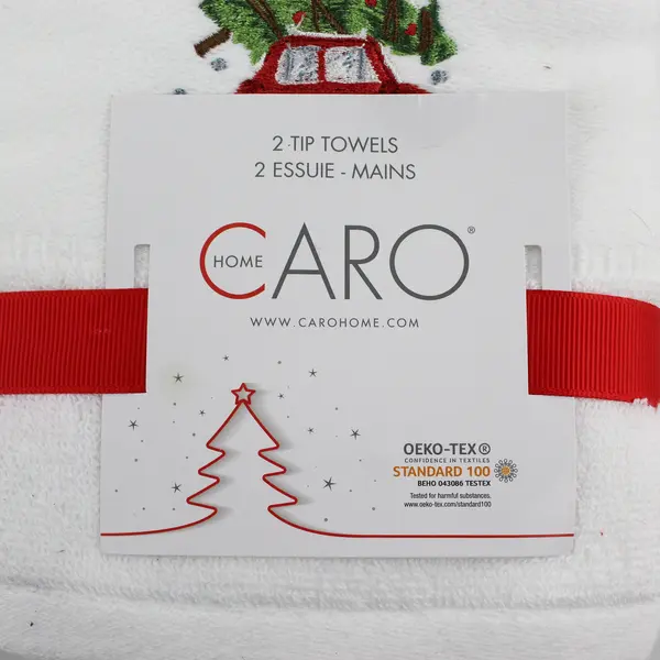 Caro Home Christmas 2 Tip Towel Set Red Car Tree Embroidered