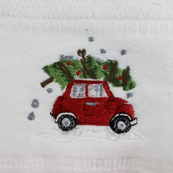 Caro Home Christmas 2 Tip Towel Set Red Car Tree Embroidered