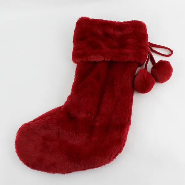 Martha Stewart Christmas Stocking 21" Red Fleece Fuzzy with Poms