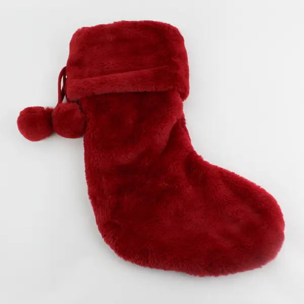 Martha Stewart Christmas Stocking 21" Red Fleece Fuzzy with Poms