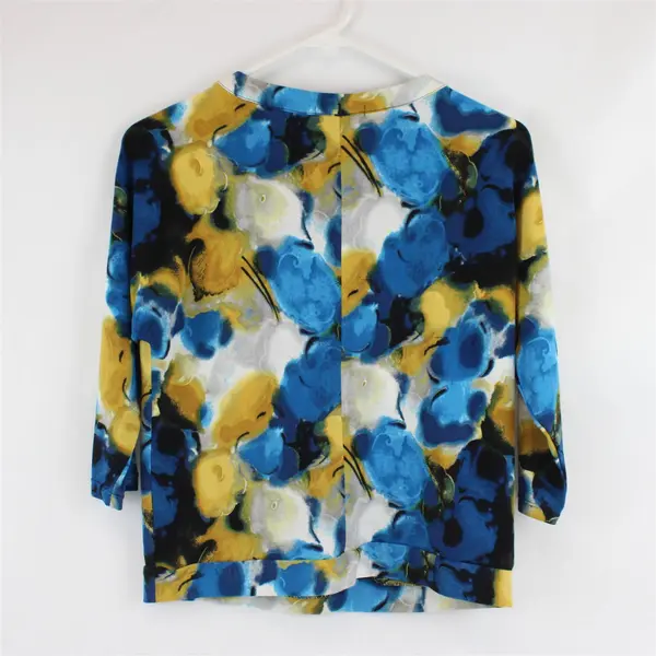 Alfani Women's P/P Petite Petite Blue Yellow 3/4 Sleeve Pleated Top