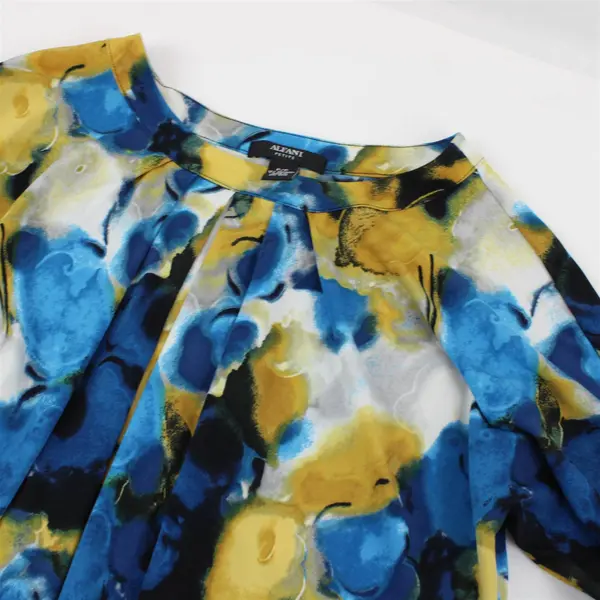 Alfani Women's P/P Petite Petite Blue Yellow 3/4 Sleeve Pleated Top
