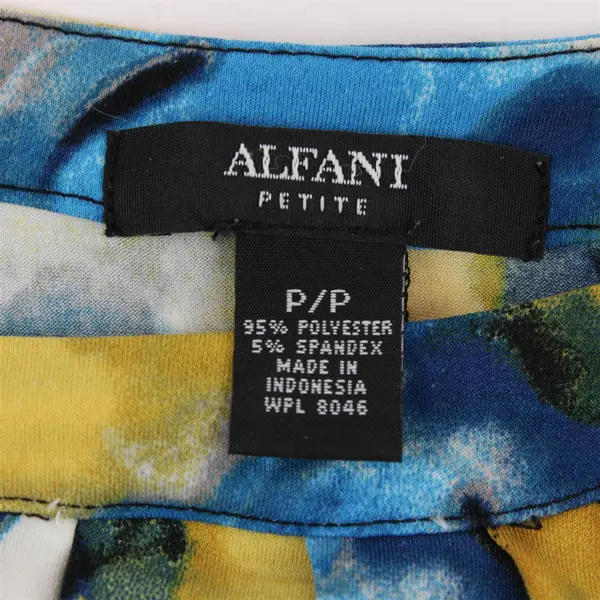 Alfani Women's P/P Petite Petite Blue Yellow 3/4 Sleeve Pleated Top