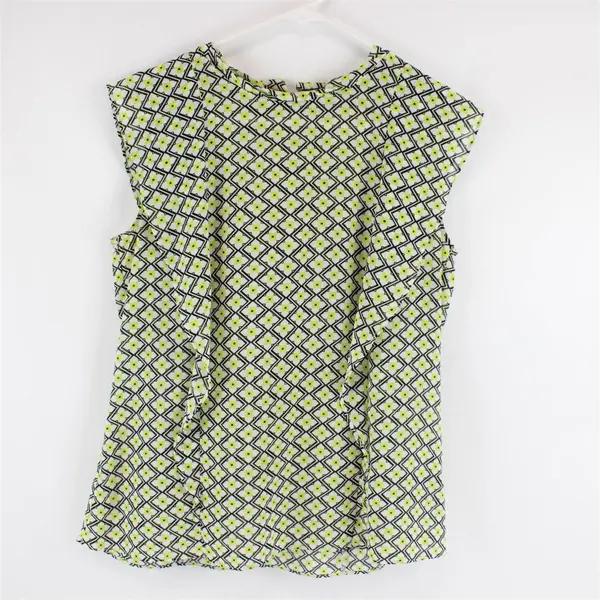 Worthington Womens Sleeveless Blouse Black White Chartreuse Pattern M