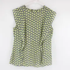 Worthington Womens Sleeveless Blouse Black White Chartreuse Pattern M